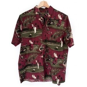 Clearwater Outfitters MensSanta Golf Christmas Size M Button Down Shirt Burgundy